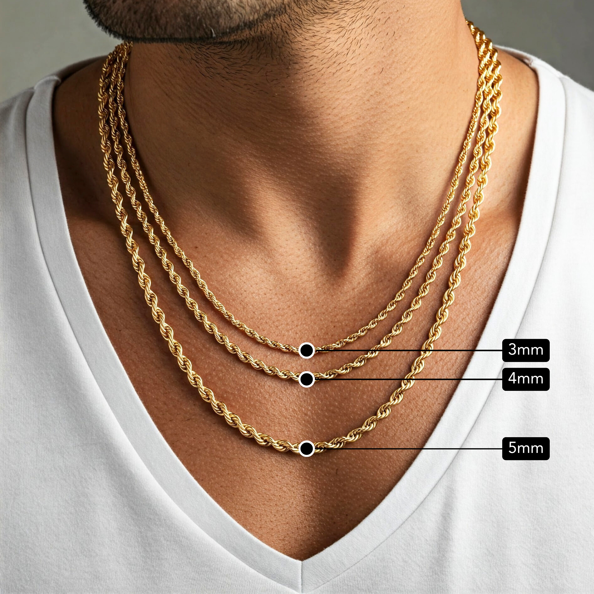 14K Yellow Gold Rope Chains. Solid 14k Gold Necklace With Secure Lobster Lock