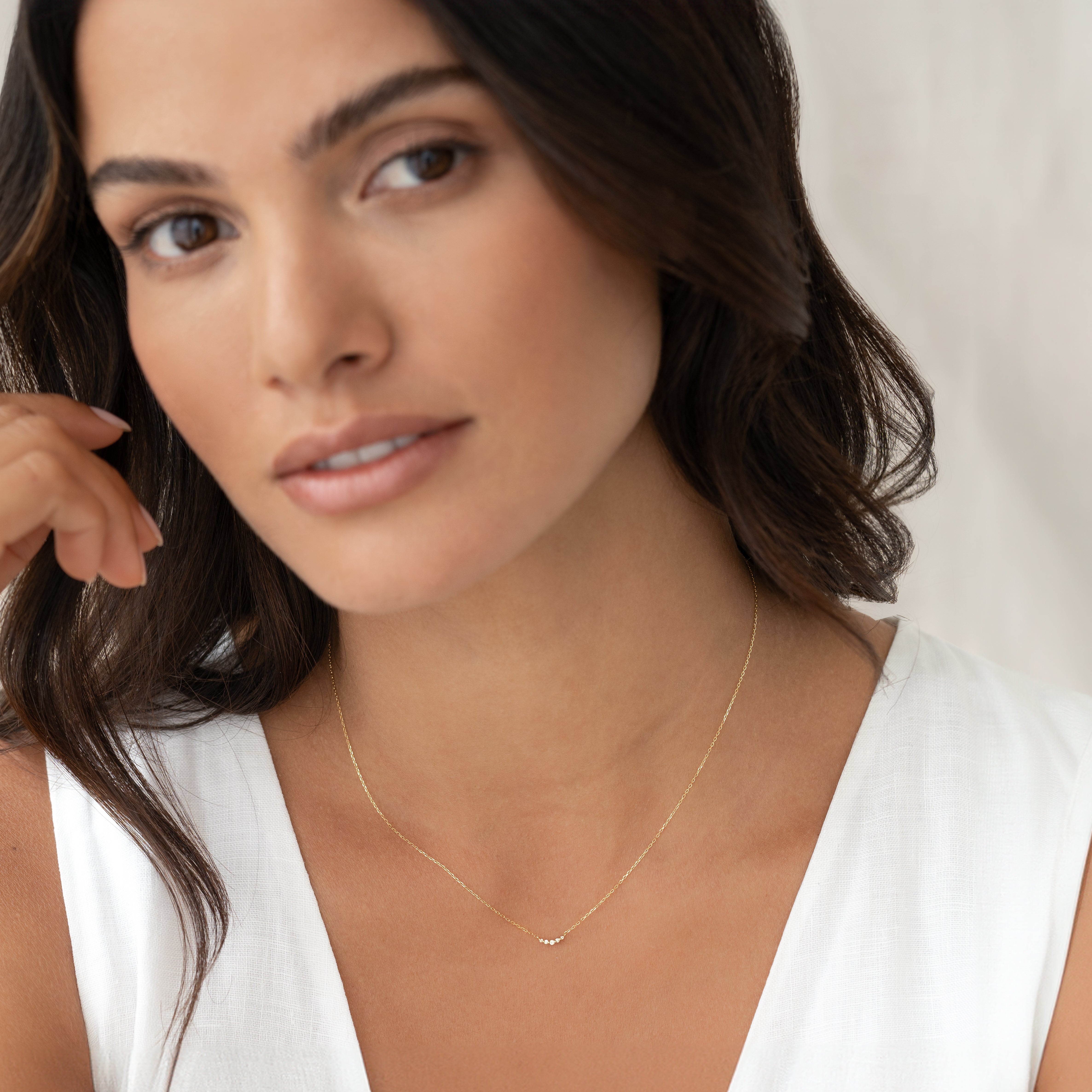 14k Gold Diamond Curved Bar Necklace - Jemma