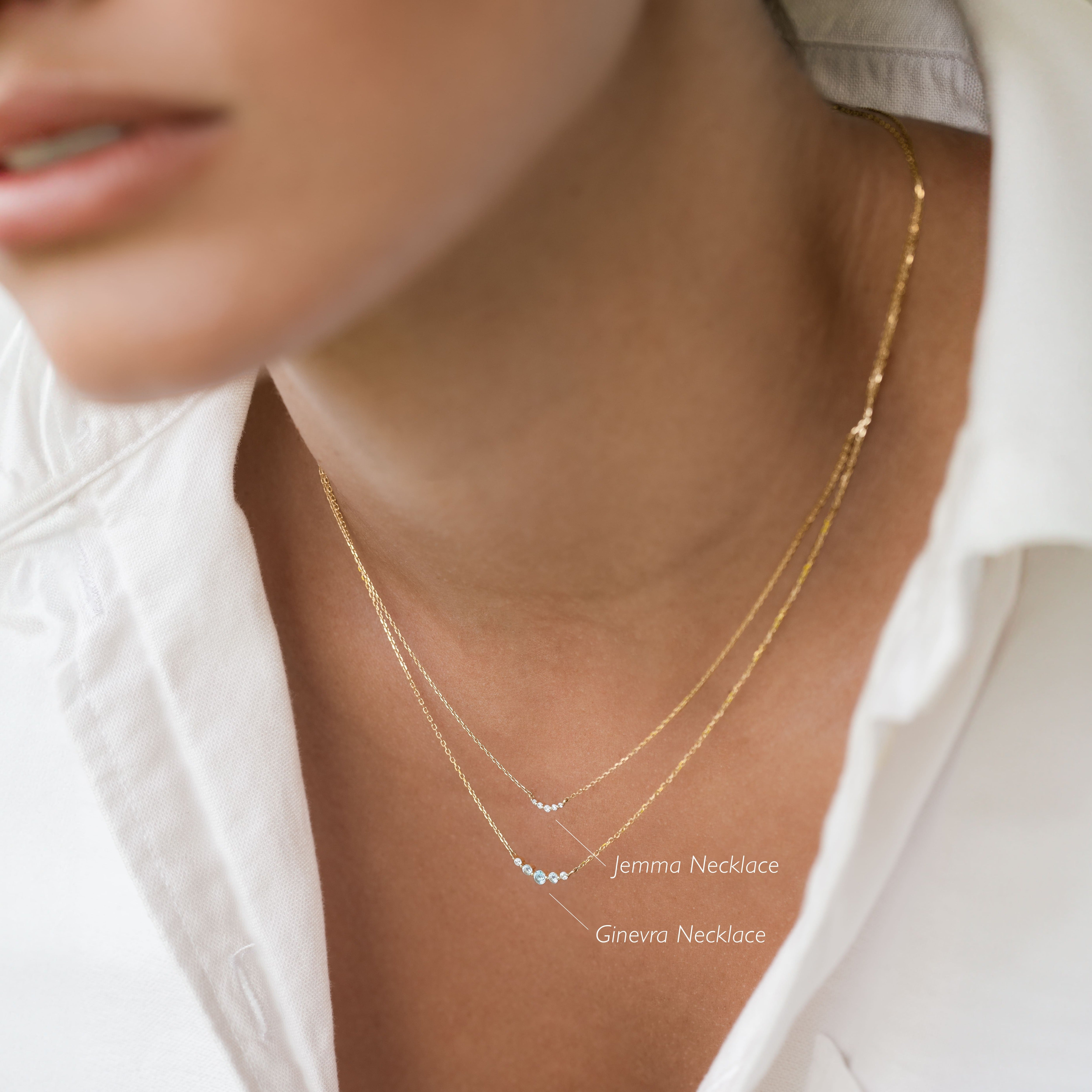 14k Gold Diamond Curved Bar Necklace - Jemma