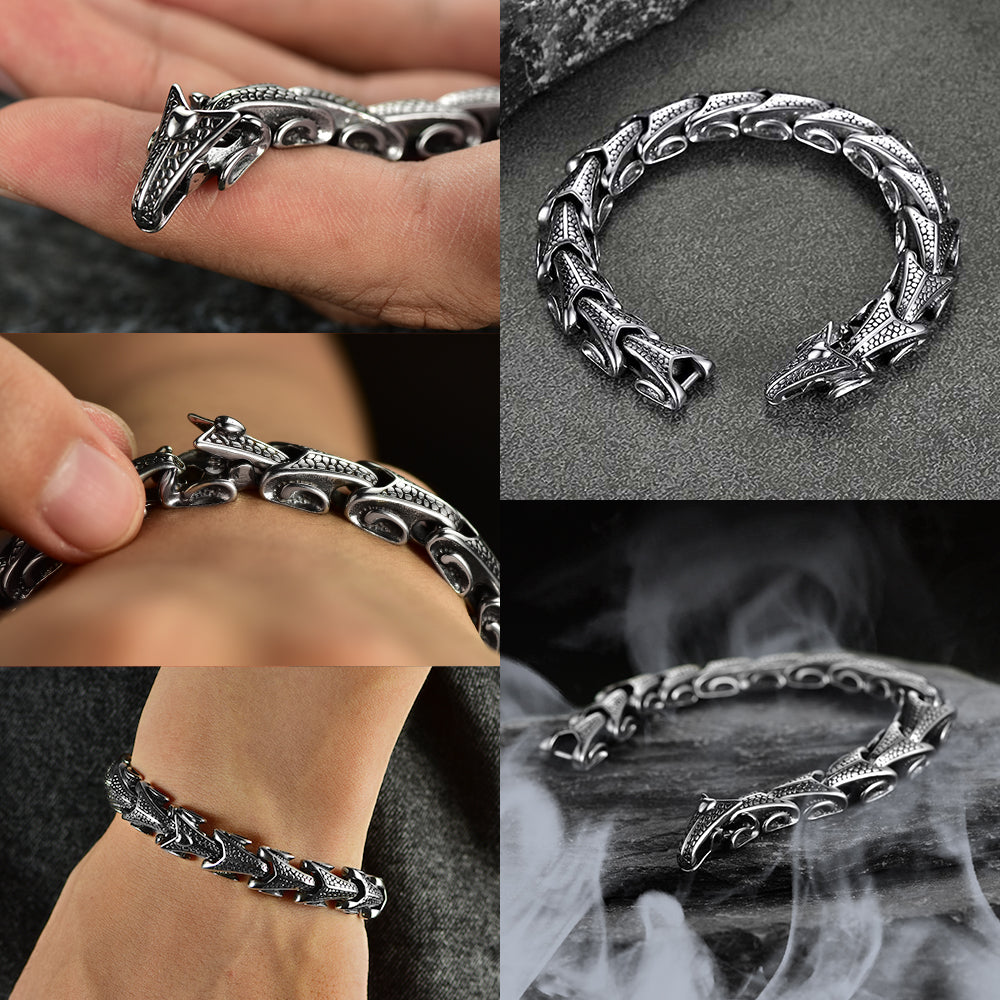 EwigJewels Men's Viking Dragon Bracelet Stainless Steel