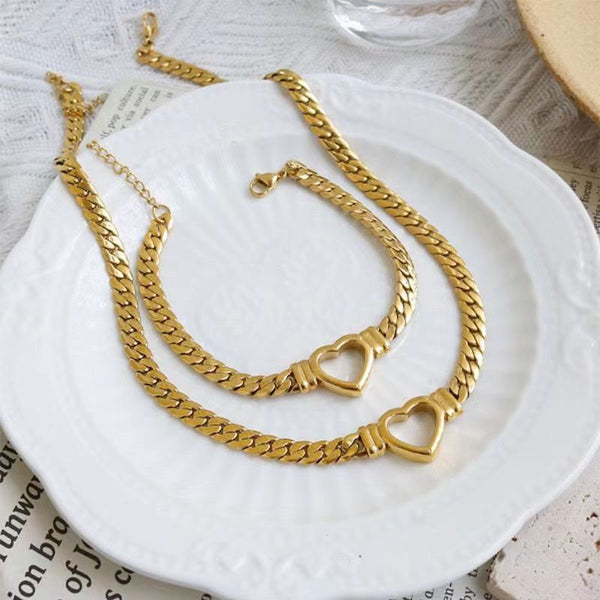 14K GOLD HEART-SHAPED SNAKE BONE CHAIN