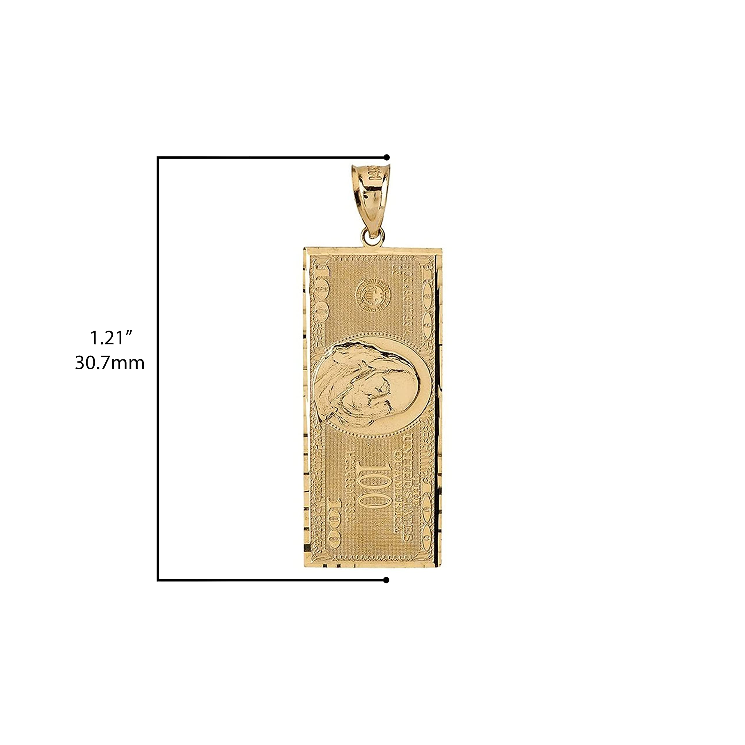 10K Yellow Gold  Benjamin's One Hundred Dollar Bill Money $ Charm Pendant