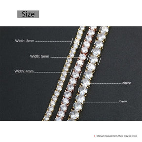 3mm 4mm 5mm Zirconia Tennis Chain Bracelet