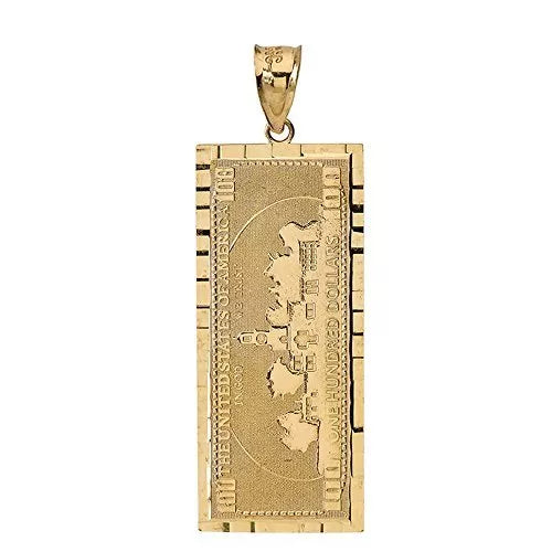 10K Yellow Gold  Benjamin's One Hundred Dollar Bill Money $ Charm Pendant