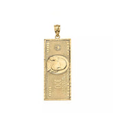 10K Yellow Gold  Benjamin's One Hundred Dollar Bill Money $ Charm Pendant