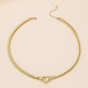 14K GOLD HEART-SHAPED SNAKE BONE CHAIN