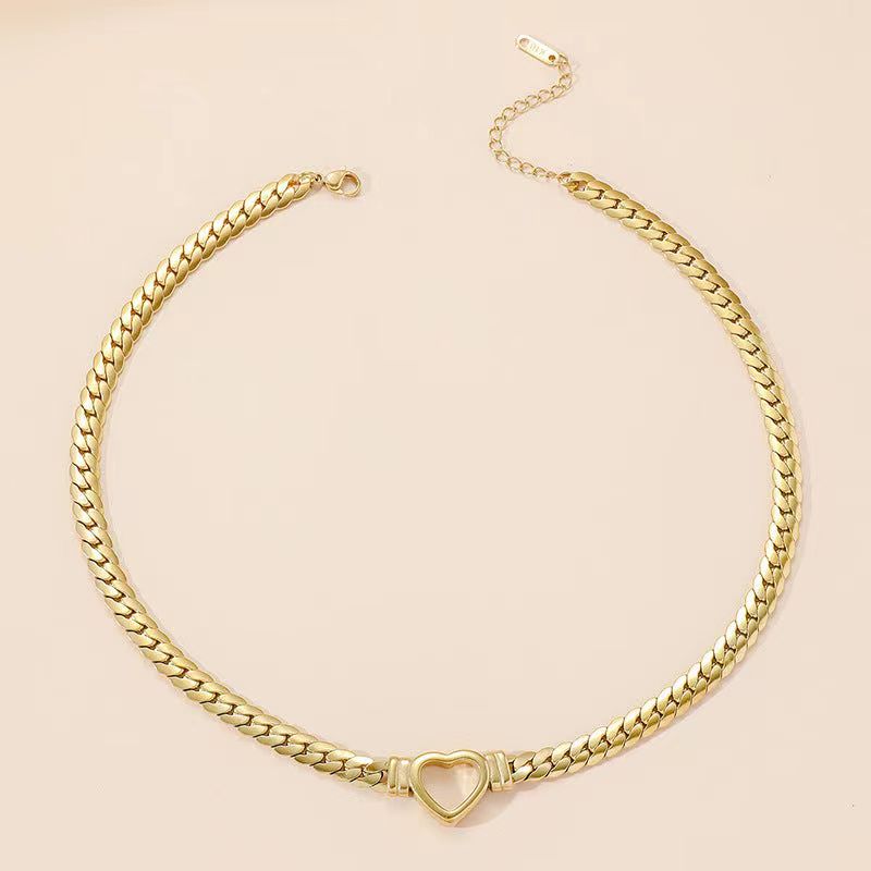 14K GOLD HEART-SHAPED SNAKE BONE CHAIN