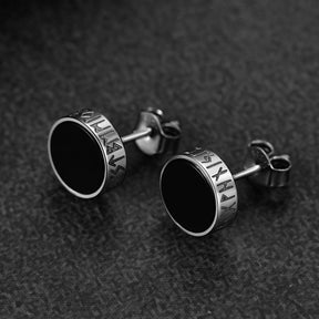 EwigJewels Sterling Silver Viking Runes Black Onyx Stud Earrings For Men