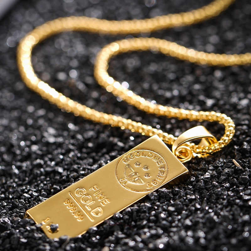 14k Gold Bar Pendant Necklace