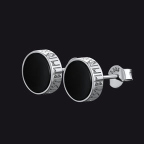 EwigJewels Sterling Silver Viking Runes Black Onyx Stud Earrings For Men